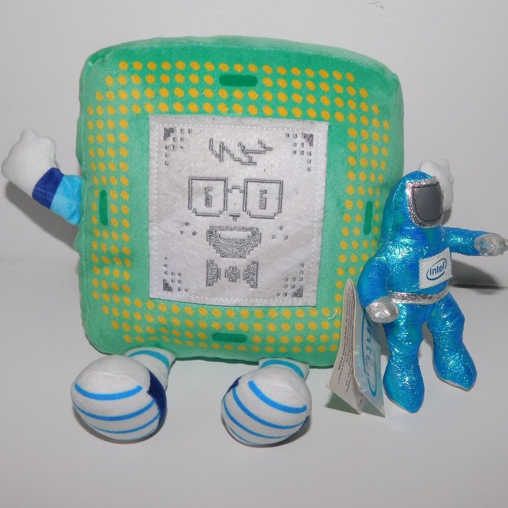 Set 2 Intel Plush toys Chip CHIPPY and Vintage 1997 Blue Space Man Astronaut